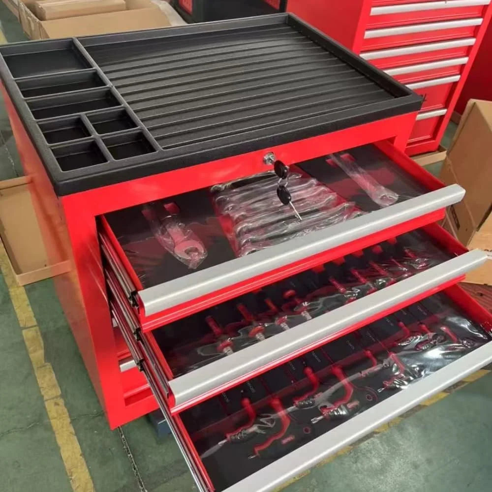 Tool Chests Cabinets for Mechanics 7-Drawer Mechanic Tool Cabinet in Red and Black with Wheels Customizable ODM/OBM Support