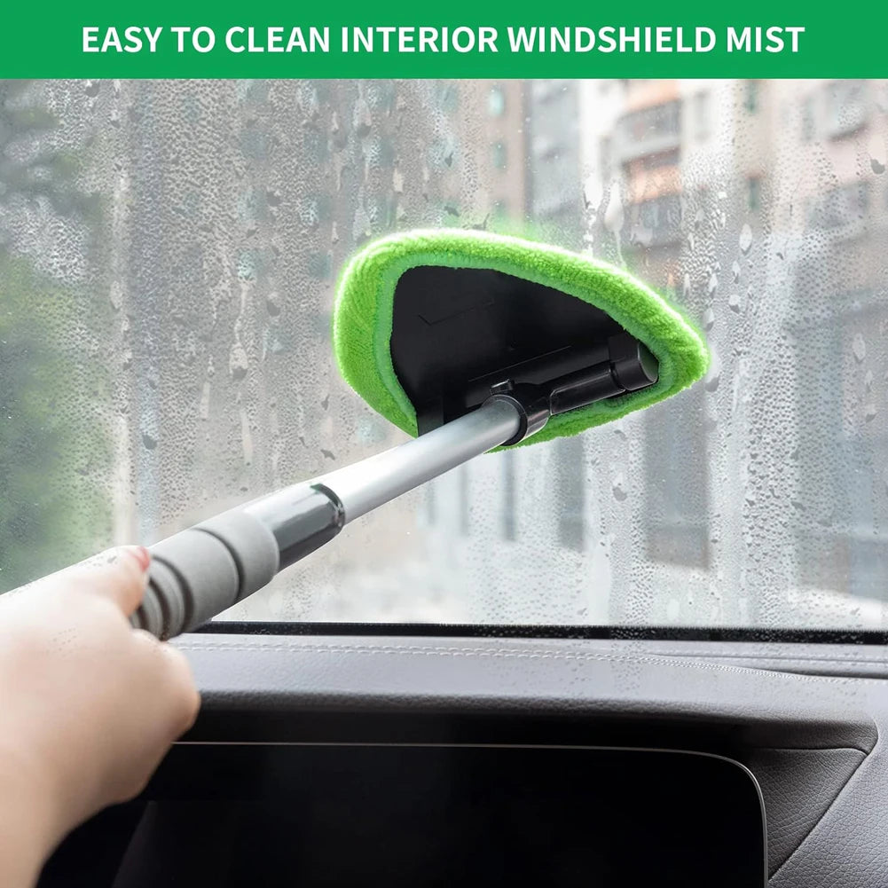 Car Glass Cleaner Windshield Cleaning Tool with 2 Microfiber Pads Windshield Washer Brush Extendable Handle for Car & Home Use