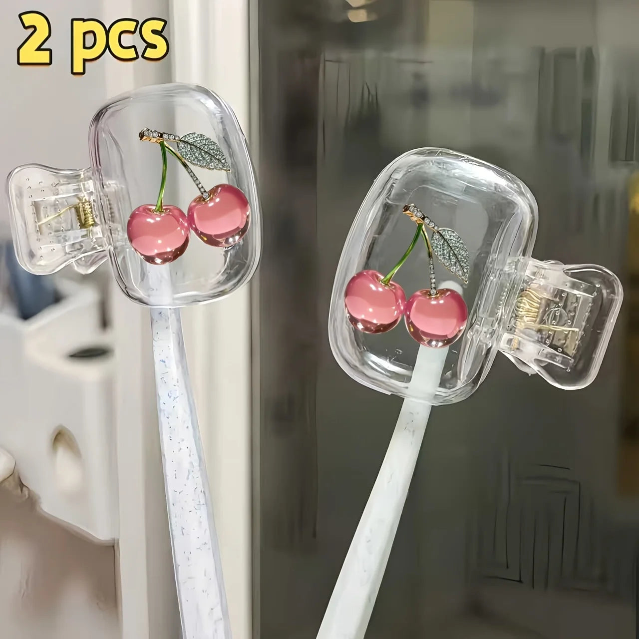 2pcs Pink Cherry Toothbrush Holder Clips Household Portable Travel Essential Toothbrush Protective Cap Storage Box Perfect Gift