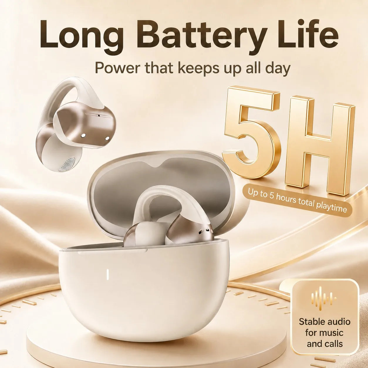 Open Ear Clip Earbuds Bluetooth 5.4 Wireless Headphones 5H Playtime 5g Lightweight for Sports Cycling Commute
