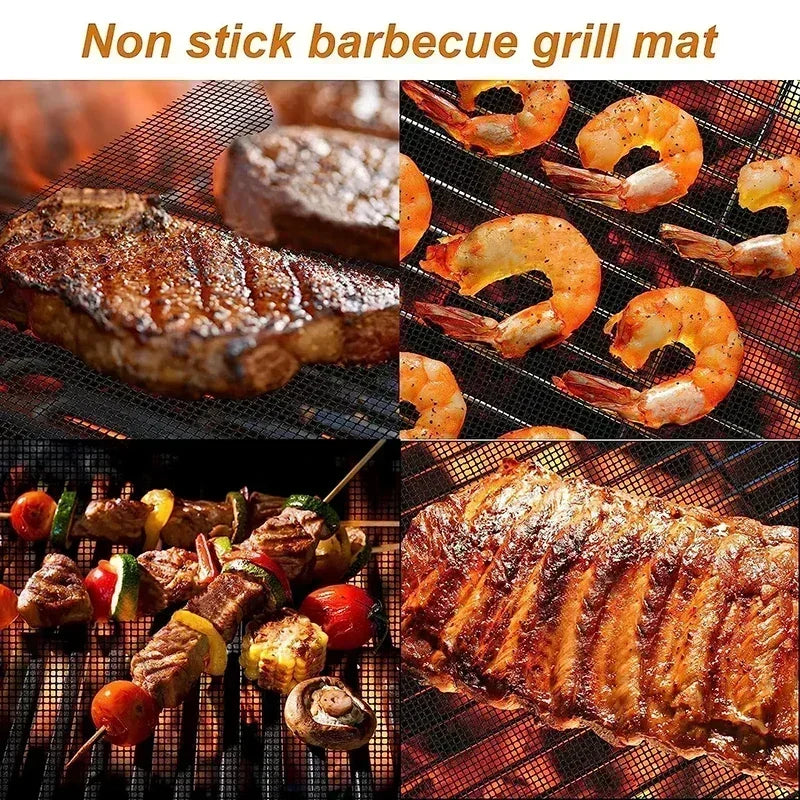 Non-Stick Grid Shape BBQ Mat Cooking Grilling Sheet Liner Fish Vegetable Smoker Grill Mats Barbecue Supplies Tools