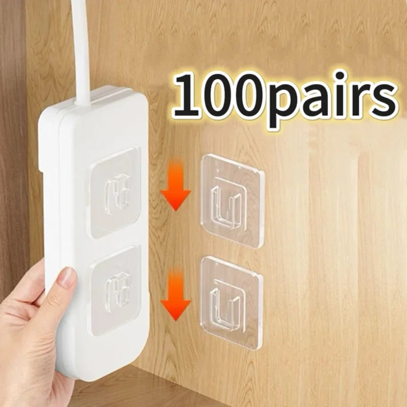 1-100Pairs Double-Sided Self Adhesive Wall Hooks Strong Sticky Transparent Traceless Kitchen Bedroom Wall Hook Storage Holders
