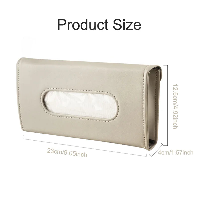 Car Sun Visor Tissue Box Holder - PU Leather Auto Napkin Case, Multi-use for Sun Visor, Dashboard, Armrest, Seat Back