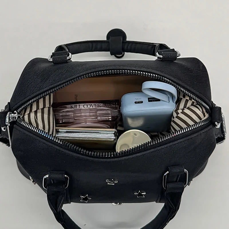 Korean Version New Large Capacity Retro Boston Bag Ins Crossbody Pillow Bag Star Women'S Fashion Handbag