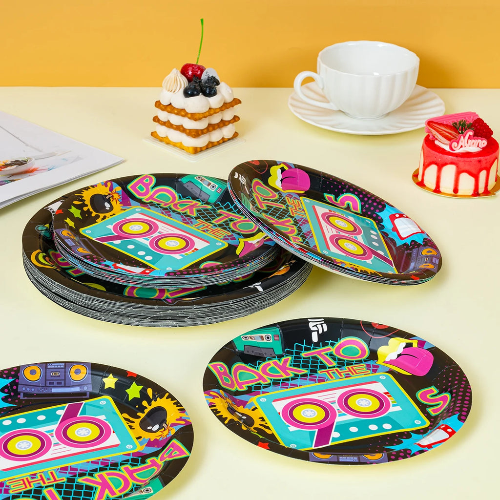 10/25/50pcs 90s Retro Disposable Paper Plates, Back to The 90s Party Tableware Supplies