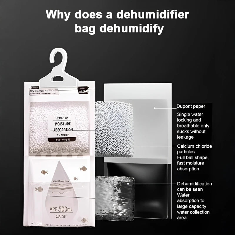 Hanging Dehumidifier Bag with Hook Household Hanging Dry Bag Desiccant MoistureProof Mildew Absorbent for Home Bathroom Wardrobe