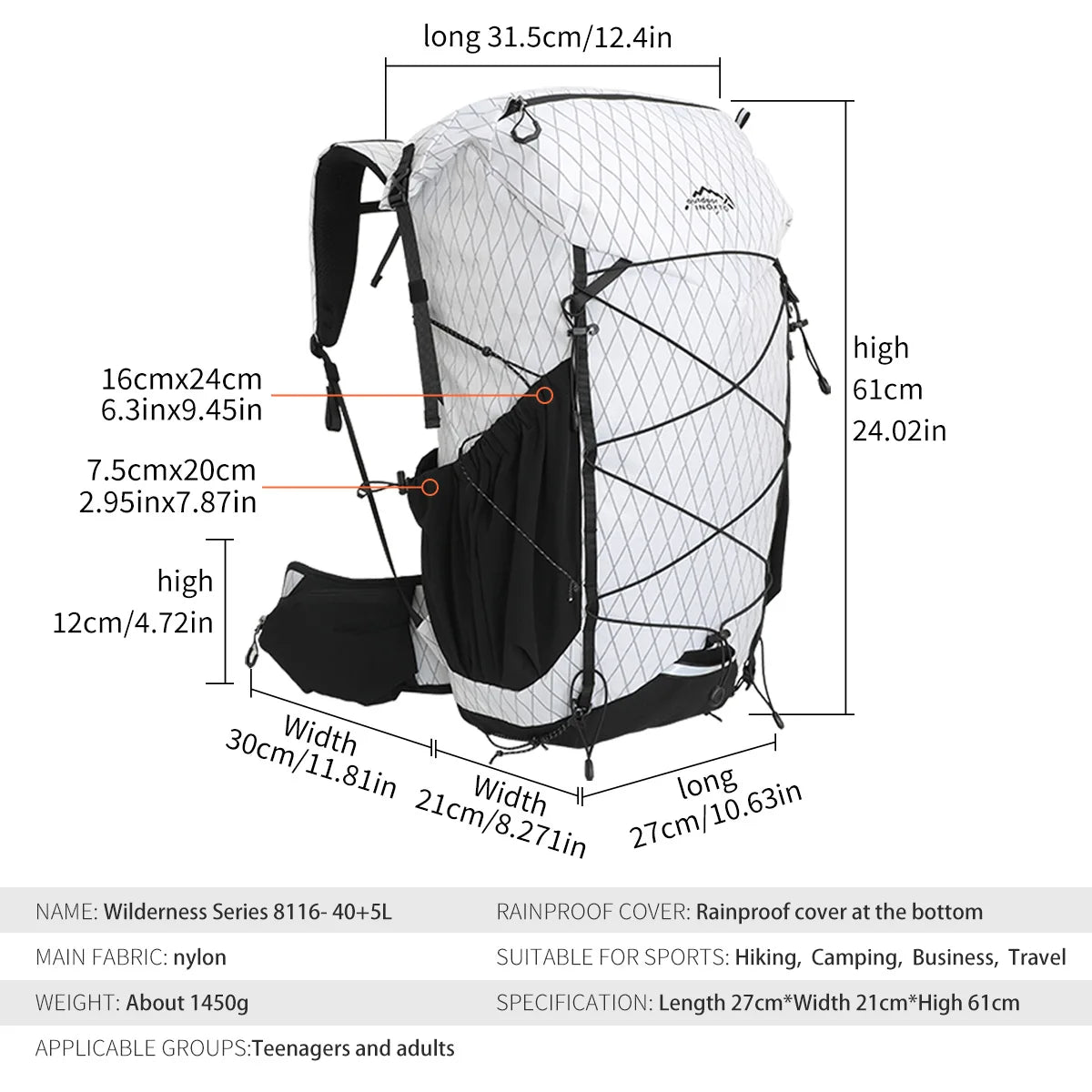 45L Hiking Internal Frame Backpacks with Rain Cover for Camping,Backpacking,Travelling