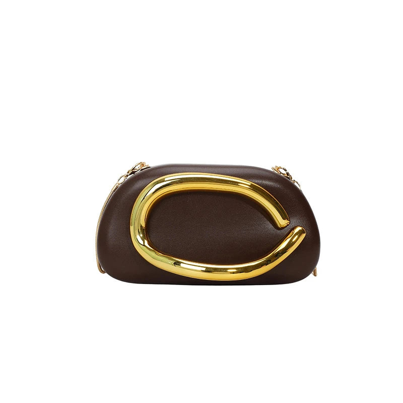 Women PU Leather Metal Handle Handbag & Removable Strap Crossbody Shoulder Bag Hand-held Shoulder Clutch Bag for Evening Dinner