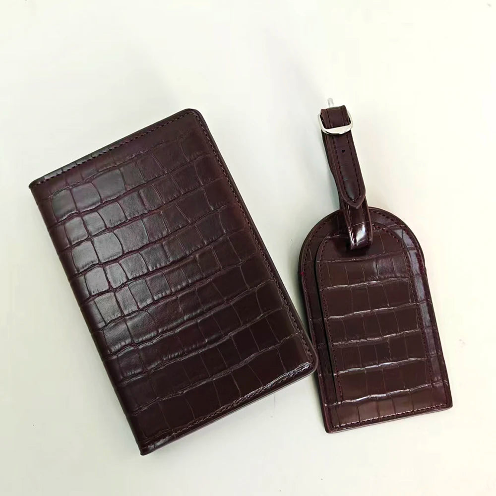 Crocodile Passport Cover Luggage Tag  Luxury Custom Letter Travel Accessories PU Leather Passport Holder Suitcase Name Label Set