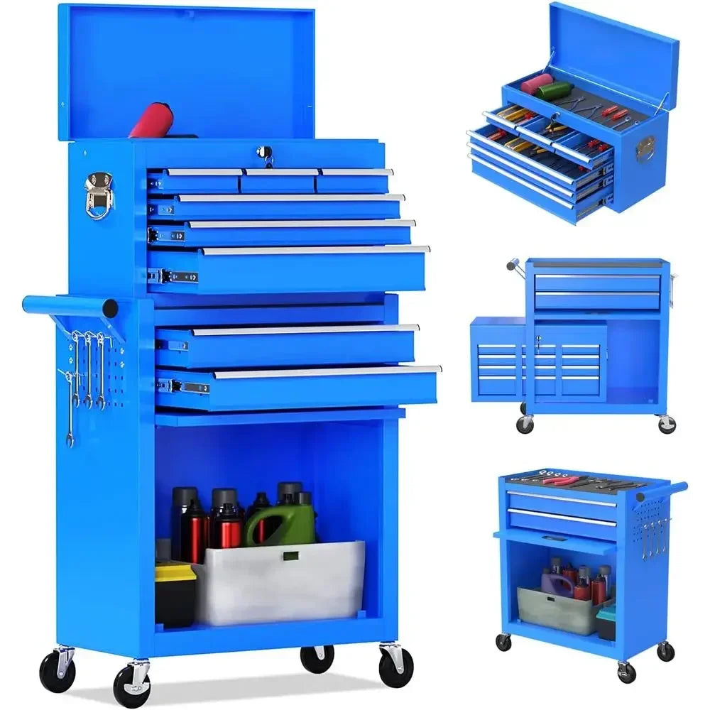 Heavy-Duty Rolling Tool Chest with Removable Cabinet, Lockable Storage Box for Workshops and Garages