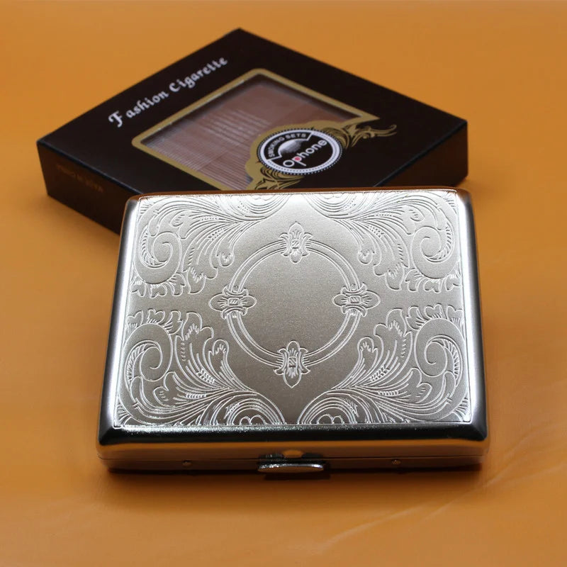 Portable Stainless Steel Cigarette Case Metal Embossed Holder Pocket Storage Box for Smoking Accessories Daily Use