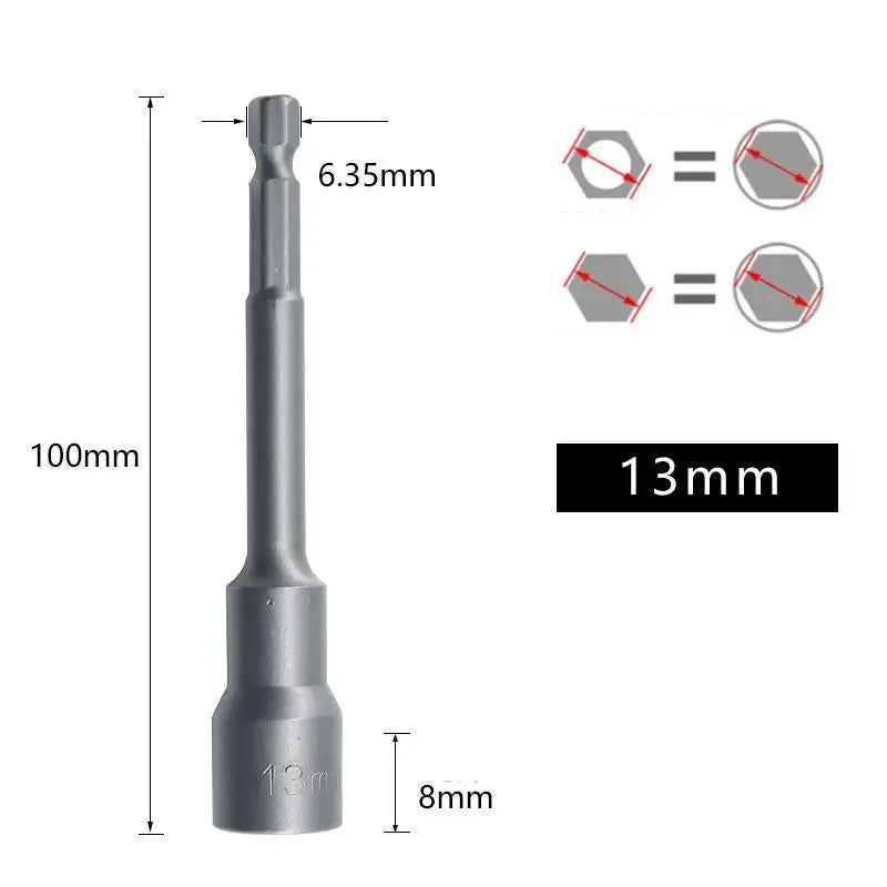 Magnetic Impact Nut Screwdrive Socket Set Metric Grade Nut  Driver Drill Bit Set 6.35mm Hex Shank 100mm Drill Bits Adapter Tools