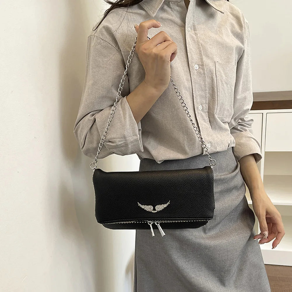 2026 New Style French Export Classic Multi-purpose Fashion Chain Flip Cover Side Carry Single Shoulder Side Bag with Wings for W