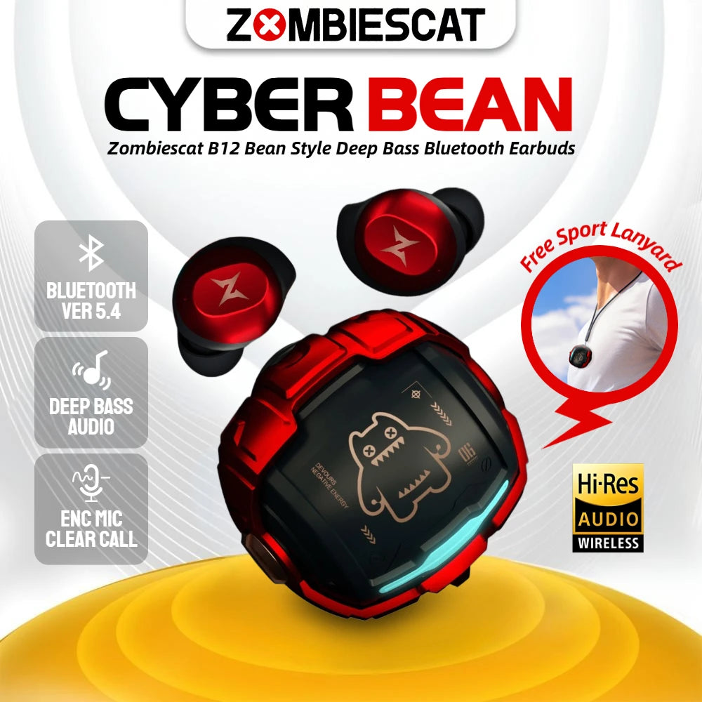 ZOMBIES CAT B12 Bean Design Invisible Earbuds Wireless Bluetooth Sports Earphones In-Ear Deep Bass Headphone with Sport Lanyard
