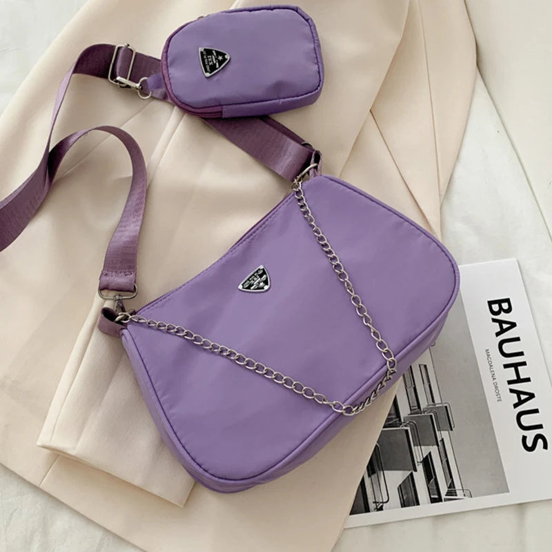 Lightweight Causal Handbag Set Crossbody Bag Nylon Shoulder Bag Handbag 2 in 1 Sling Bag Trend Hand Bag For Women