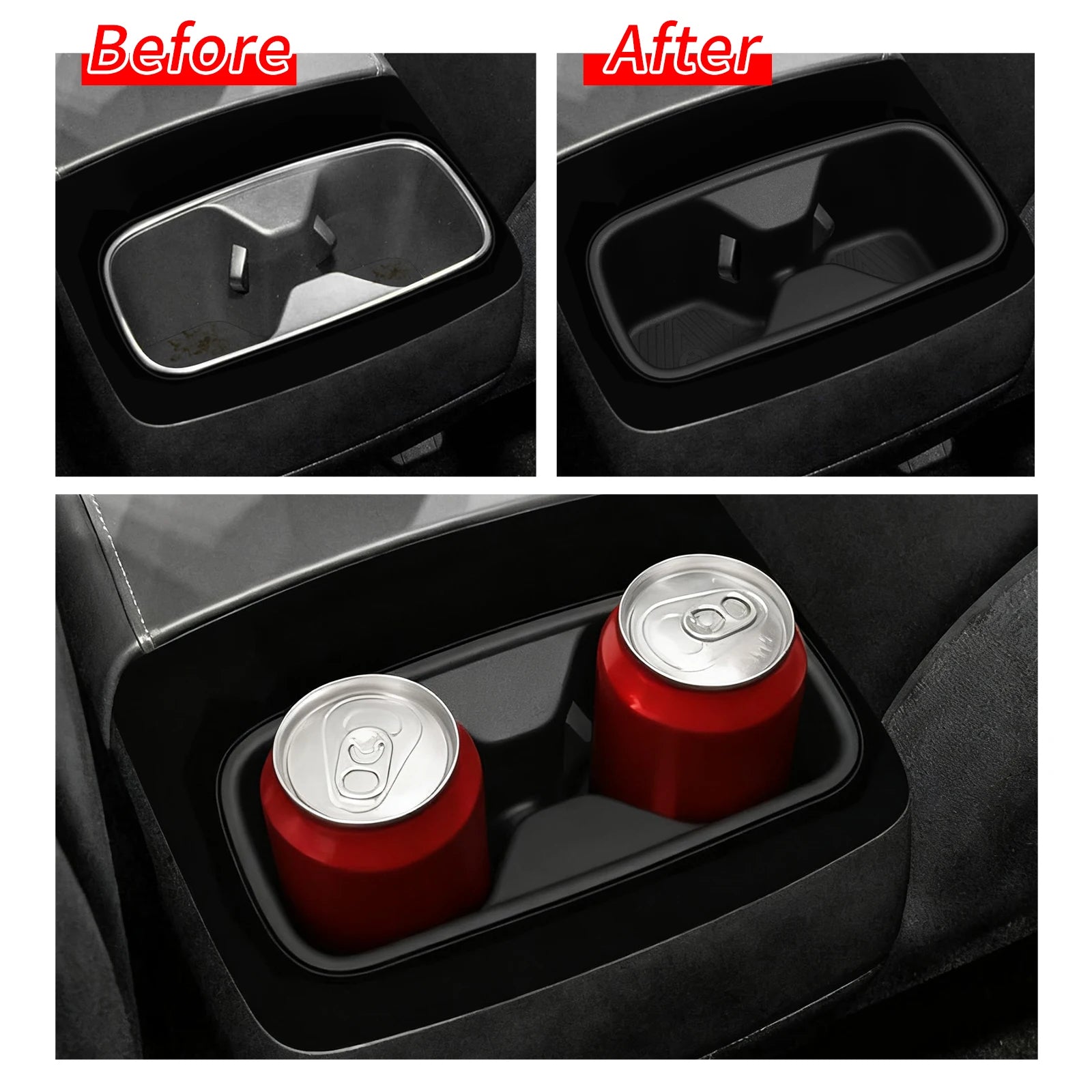 LUCKEASY for Kia Telluride 2020-2025 Cup Holder Armrest Storage Box Rear Shock-Absorbing Cup Tray Tidying Car Accessories TPE