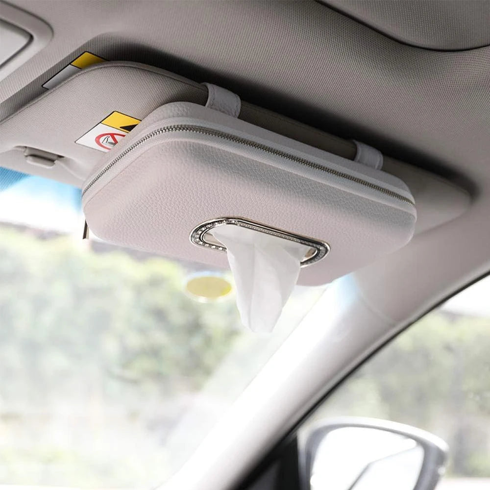 Car Tissue Holder, Sun Visor Napkin Holder, Car Visor Tissue Holder, Luxury PU Leather Backseat Tissue Case Holder