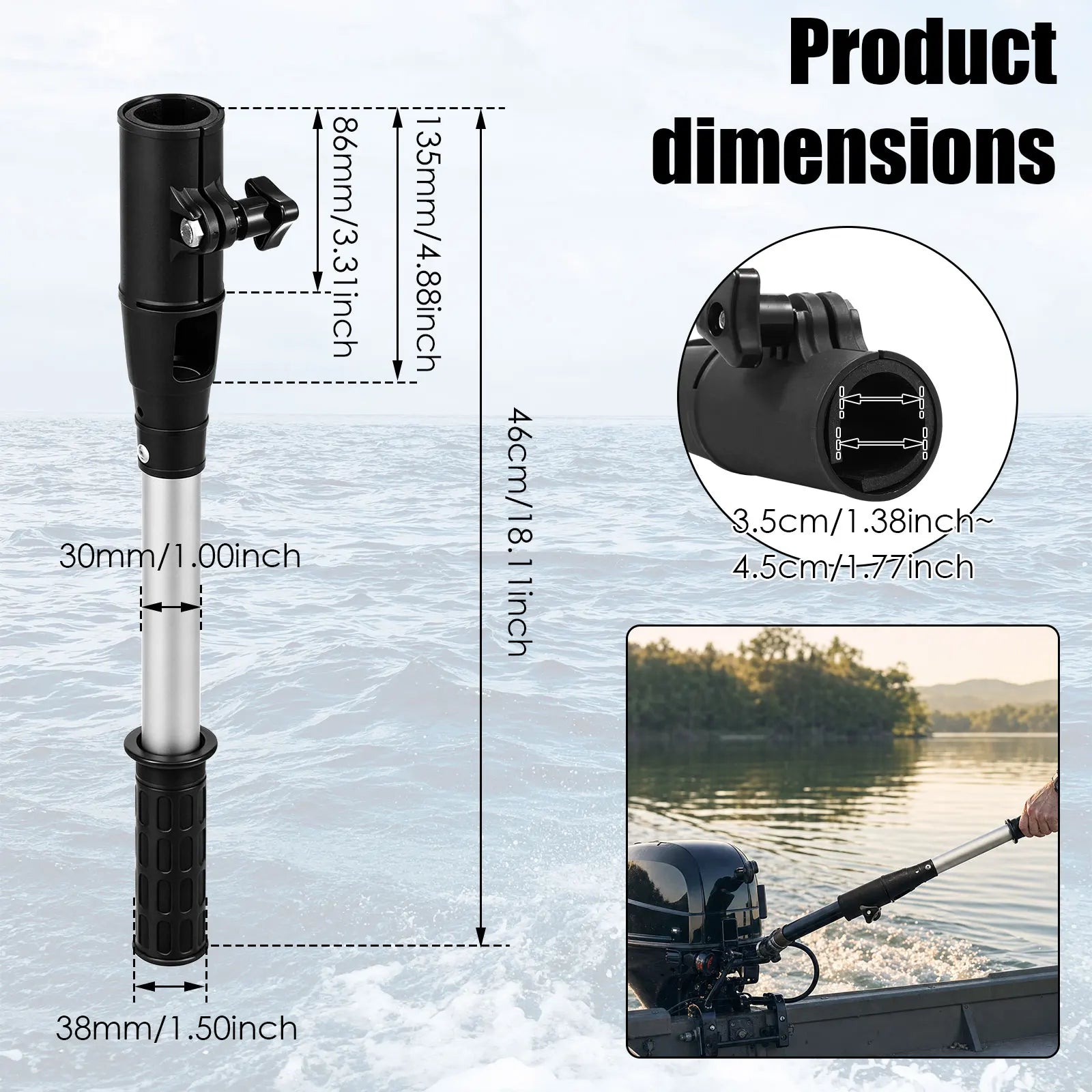 Outboard Motor Tiller Extension Handle Marine Boat Steering Rod Adjustable Aluminium Locking Grip for Electric Thruster