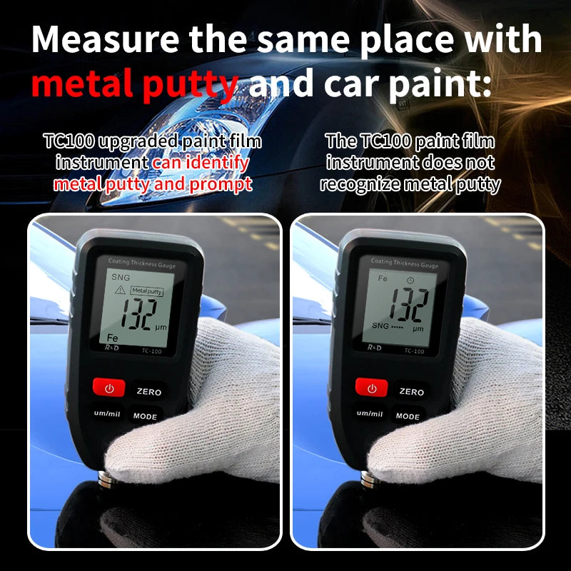 R&D TC100 Metal Putty Coating Thickness Gauge for Car Digital 0-1300um Fe NFe Zn Probe Car Paint High Speed Paint Film Meter
