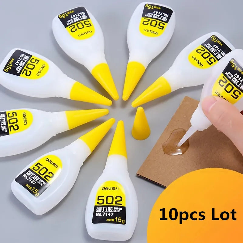 10pcs Deli 15g Liquid Super 502 Glue Fast Dry Strong Bond Rubber Metal Glass Wood Plastic Home Office Supply Repair Adhesive