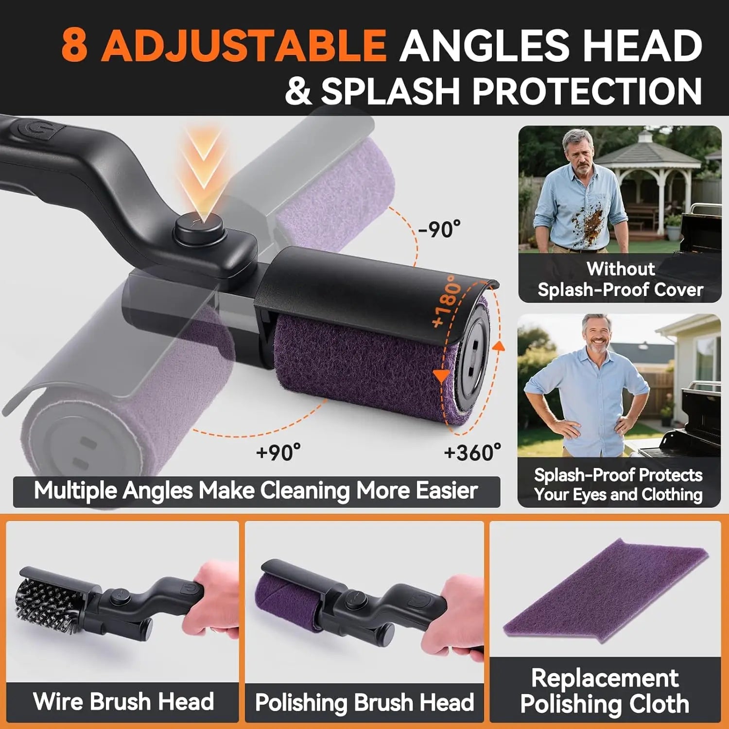 Electric Grill Brush Cleaning BBQ Cleaner Brush Cordless Rechargeable Rotary Adjustable Outdoor Heavy Oil Stains Clean Tool