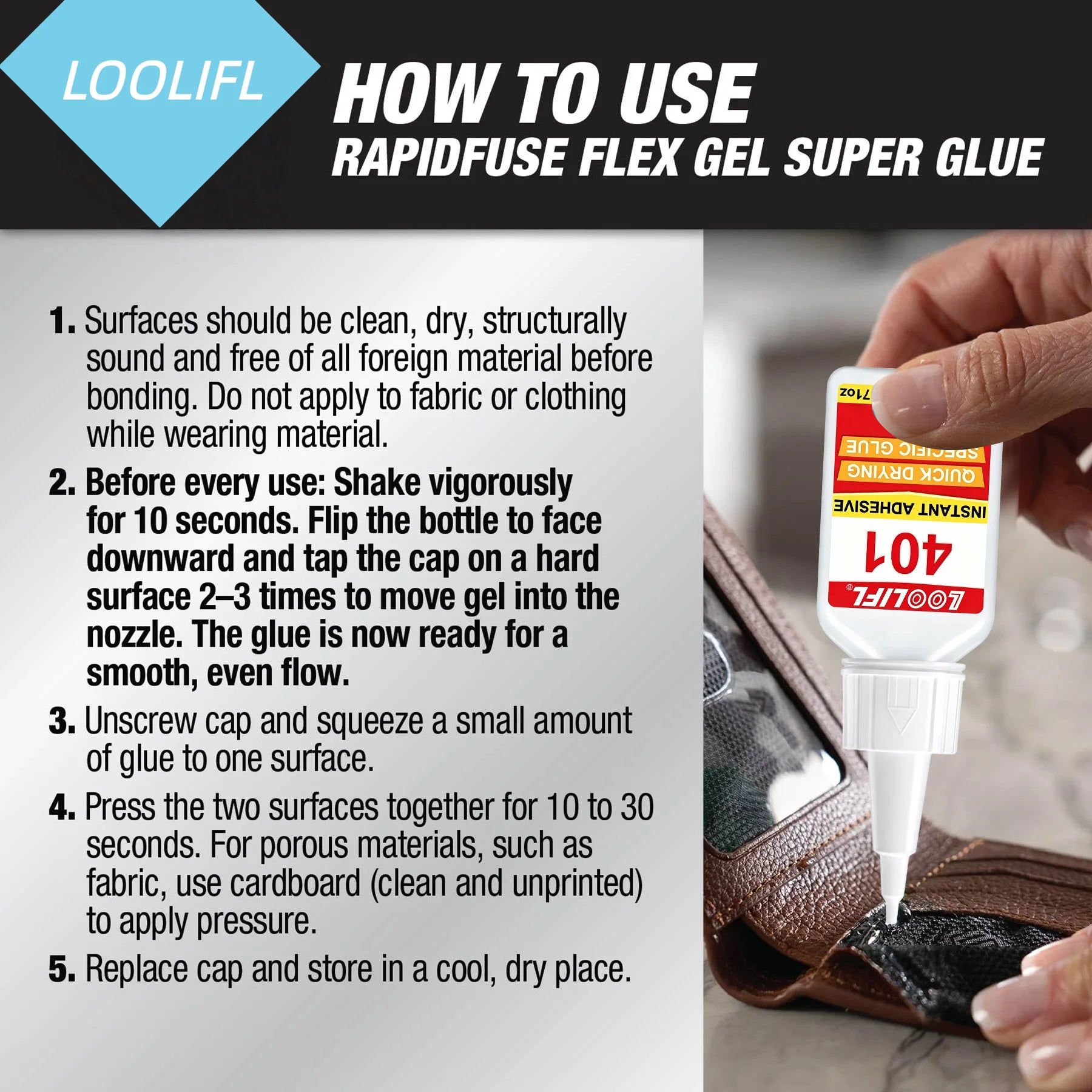 20g 401 Instant Super Glue Quick Dry, Universal Strong Bond Adhesive with Precision Tips for Multi-material Repair