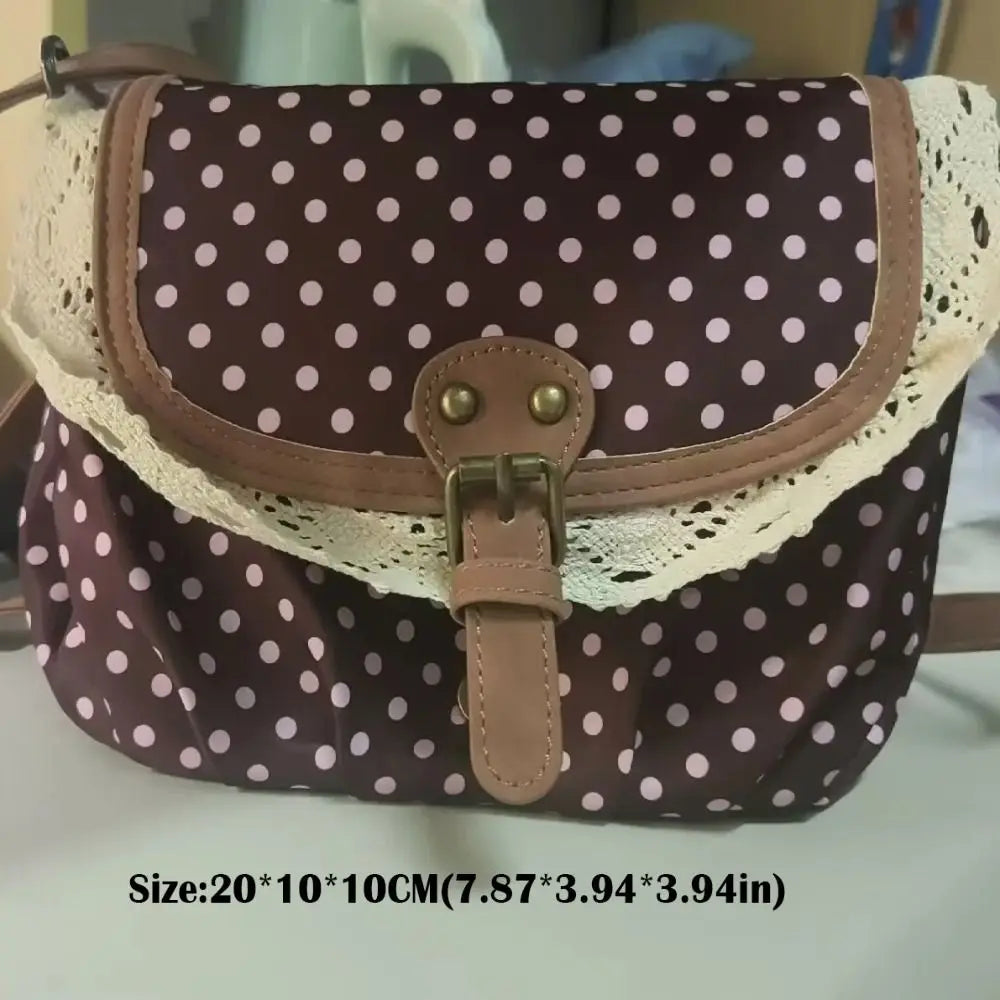 New Polka Dot Vintage Bag Canvas Casual Crossboby Bag Lace One-Shoulder Bag