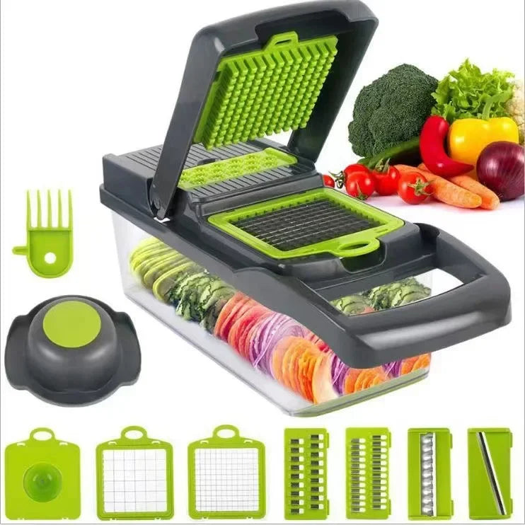 1Pc Green Black 14 in 1 Multifunctional Vegetable Slicer Cutter Shredders Slicer With Basket Fruit Potato Chopper Carrot Grater