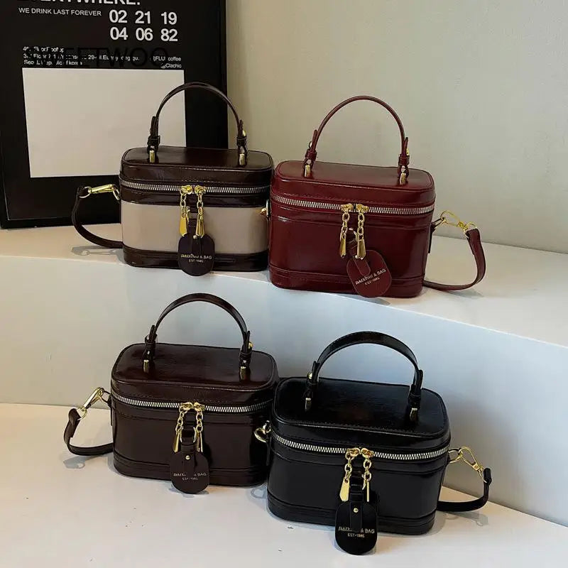 Vintage-Style Handbag Mini Box Crossbody Bag with Double Zipper Closure Elegant Compact Design for Daily Use 2026