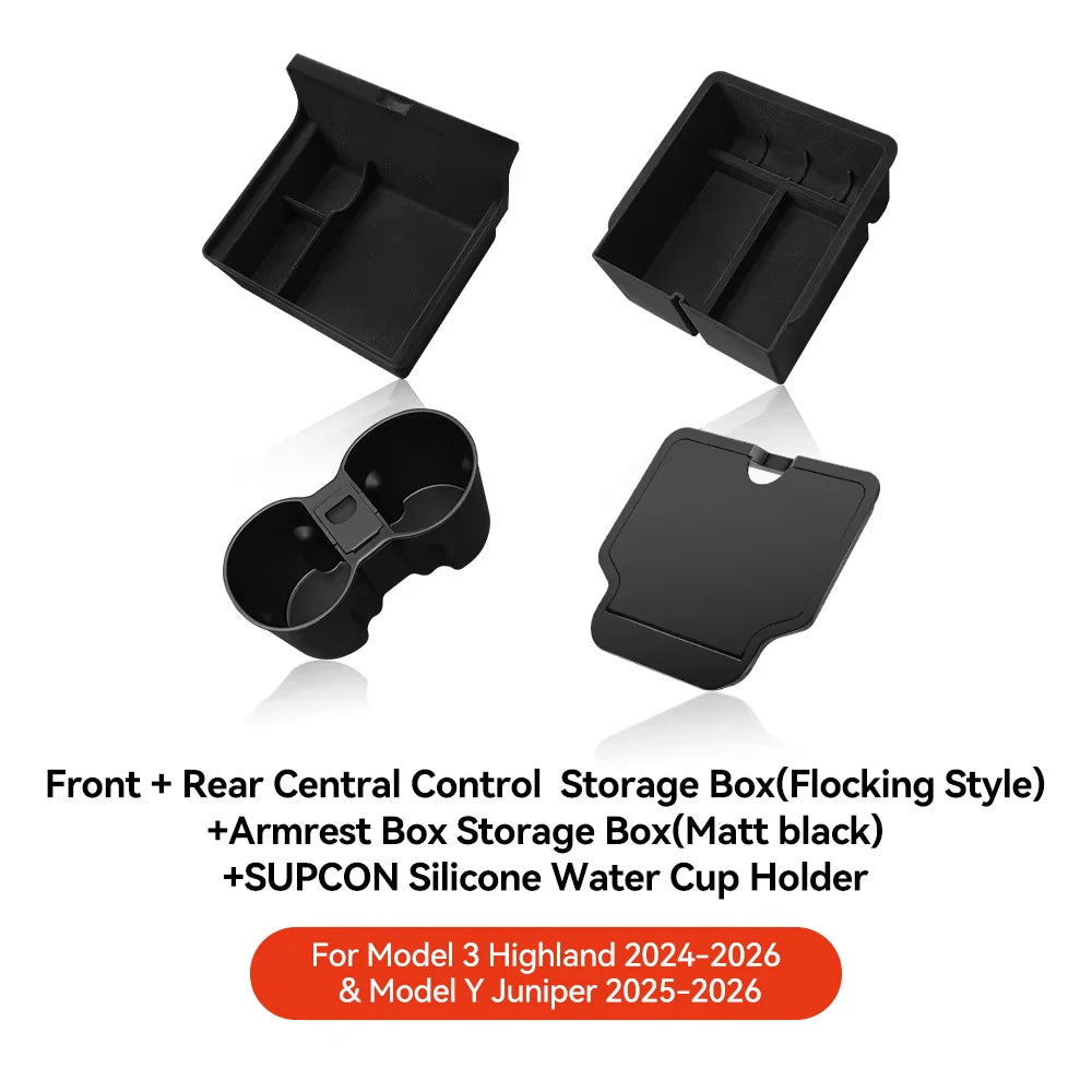 For Tesla Model 3/Y/YL Highland Juniper 2026 Center Armrest Hidden Storage Box Cup Holder Console Organizer Box Accessories