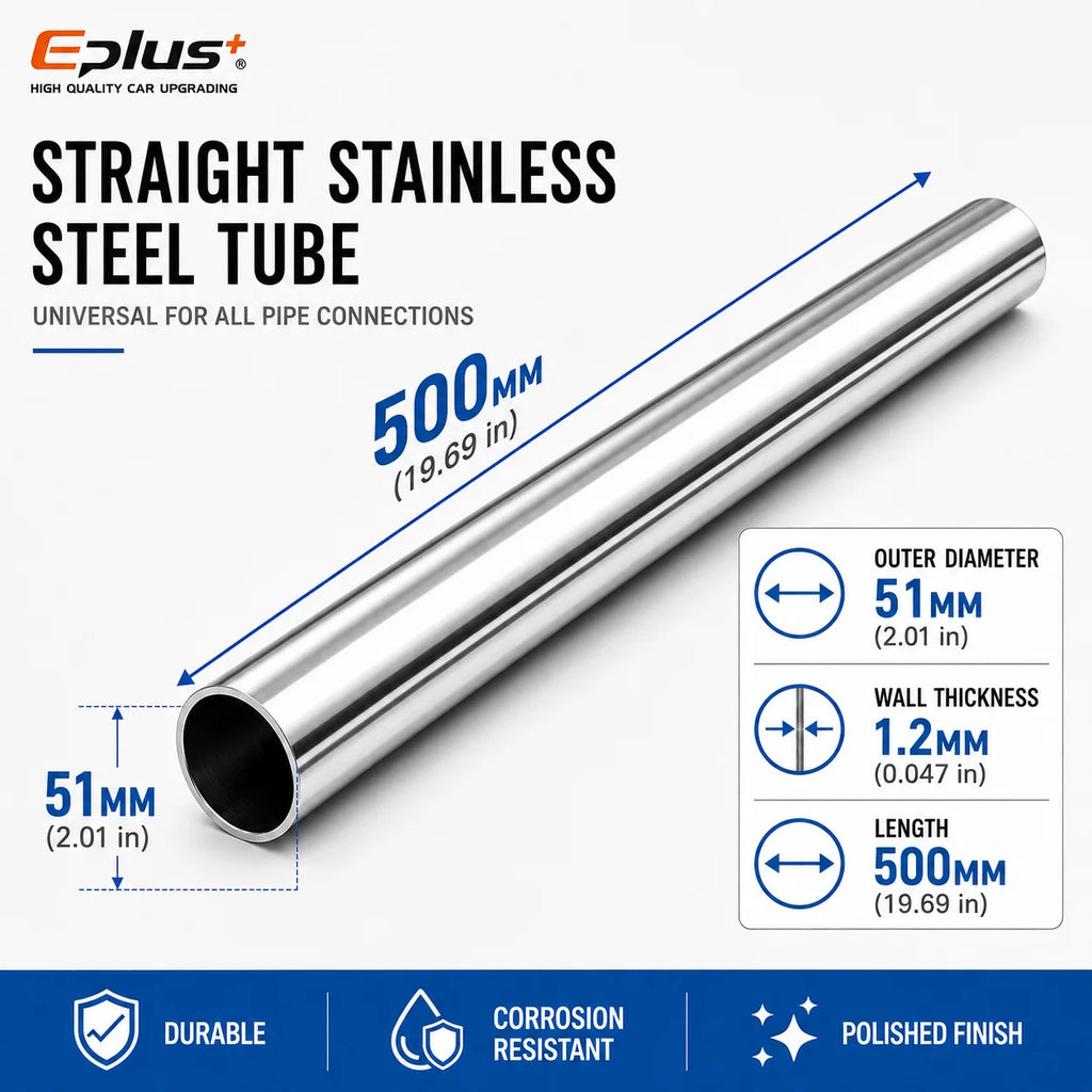 500mm Length 304 Stainless Steel Straight Pipe 1.2mm Thick Universal Round Tube OD 19-89mm for Connections metal tube Adapter