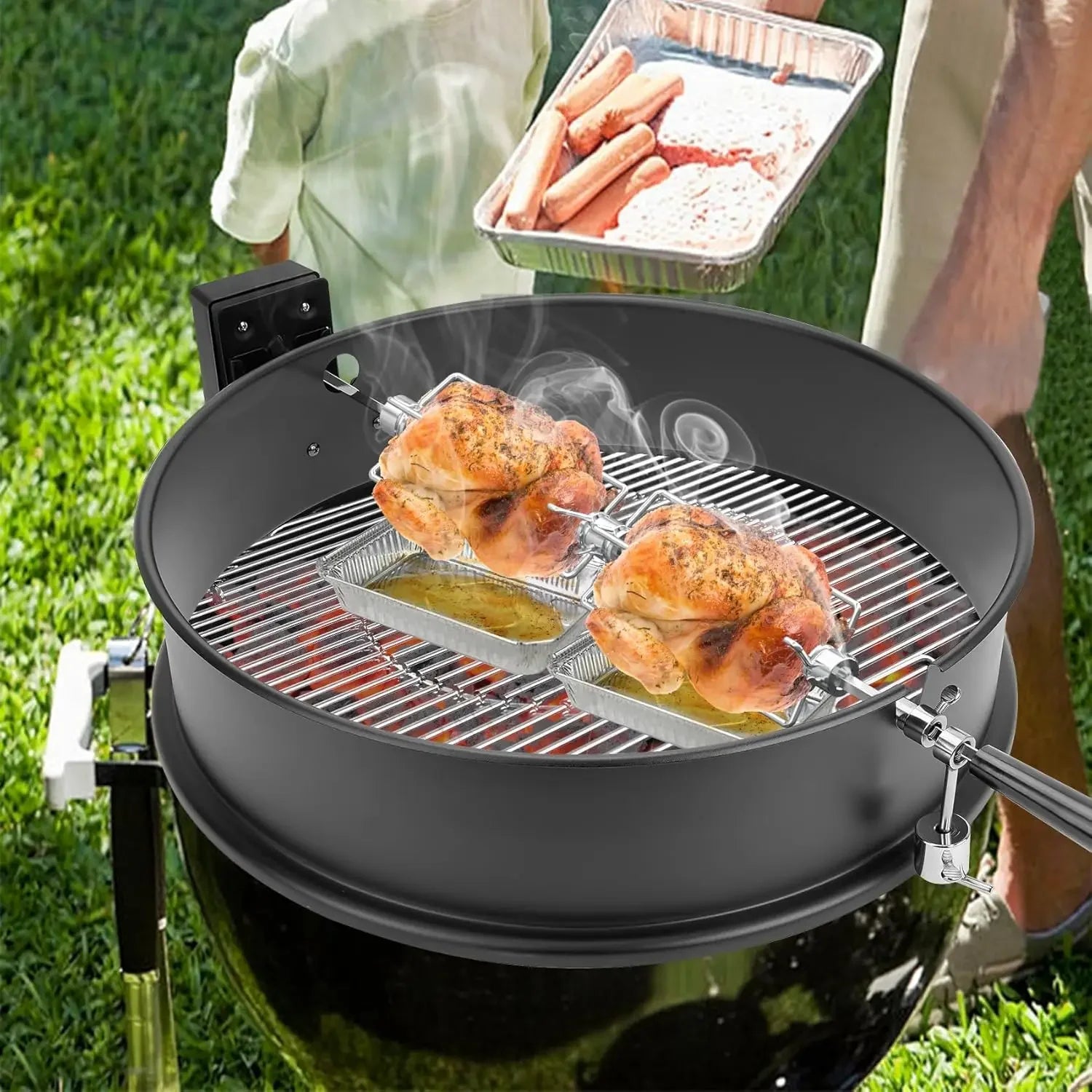 Double Sided Rotisserie Fork 304 Stainless Steel 4 Prong BBQ Grill Skewer 5/16 Spit Rod Outdoor Roasting Camping Meat Tool