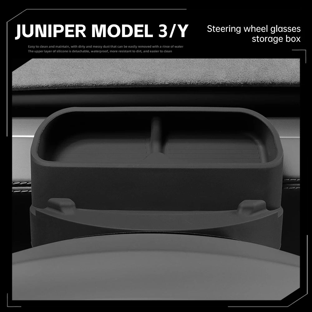For Tesla Model Y Juniper 2025 2026 Car Instrument Panel Tray Storage Tray Steering Wheel Glasses Storage Rack Car Accessories