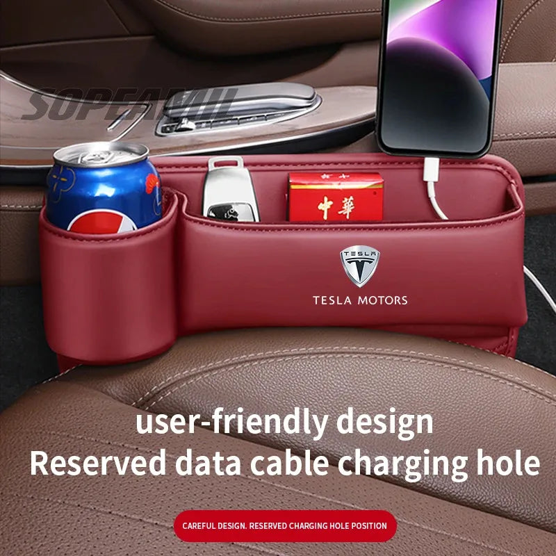 Tesla Cybertruck Beast Model 3 Model Y Model S Model X Car Leather Seat Multifunction Crevice Case Water Cup Holder Storage Box