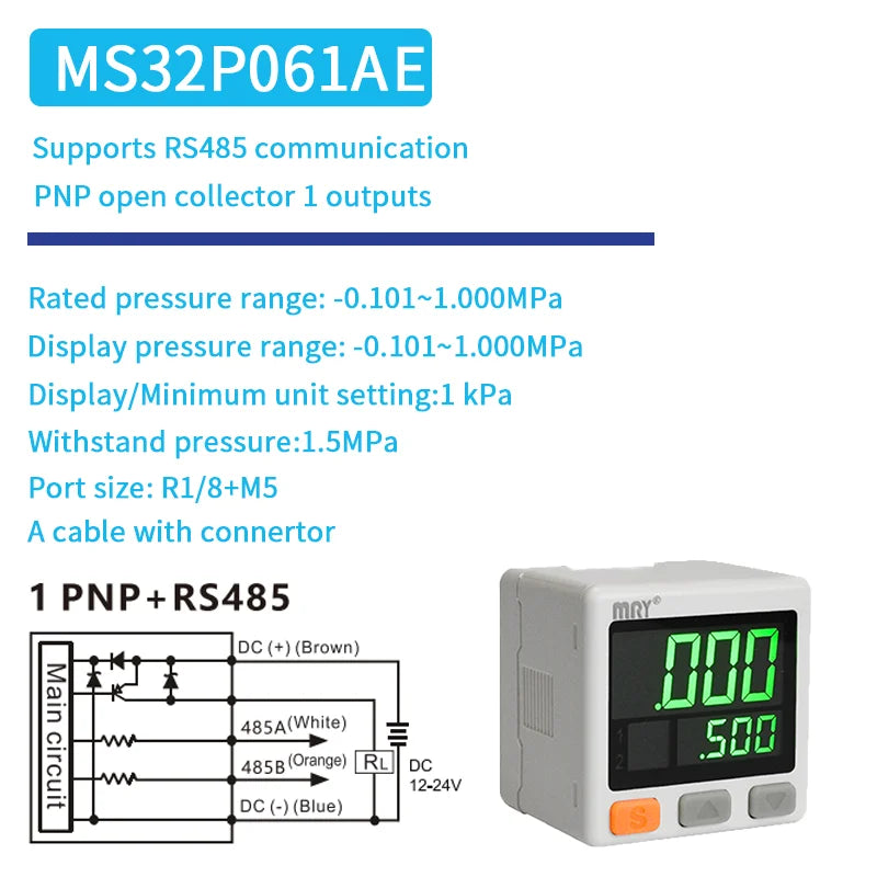 MS32 Digital Pressure Switch RS485 High Precision Pressure Gauge PLC Control RS485 Modbus Communication Pressure Transmitter