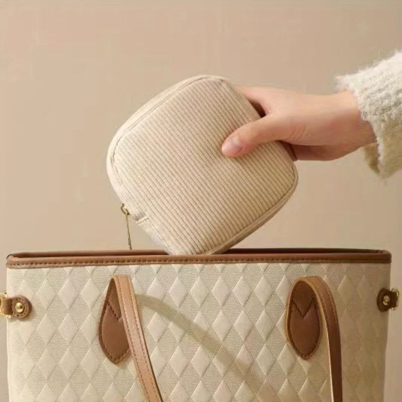 Compact Makeup Bags for Travel, Featuring Zippers, Earphone Storage, Sanitary Napkin Compartments