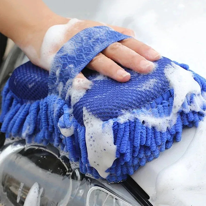 2Pcs Blue Microfiber Chenille Car Wash Sponge Care Washing Brush Pad Cleaning Tool Auto Washing Towel Gloves Styling Accessories