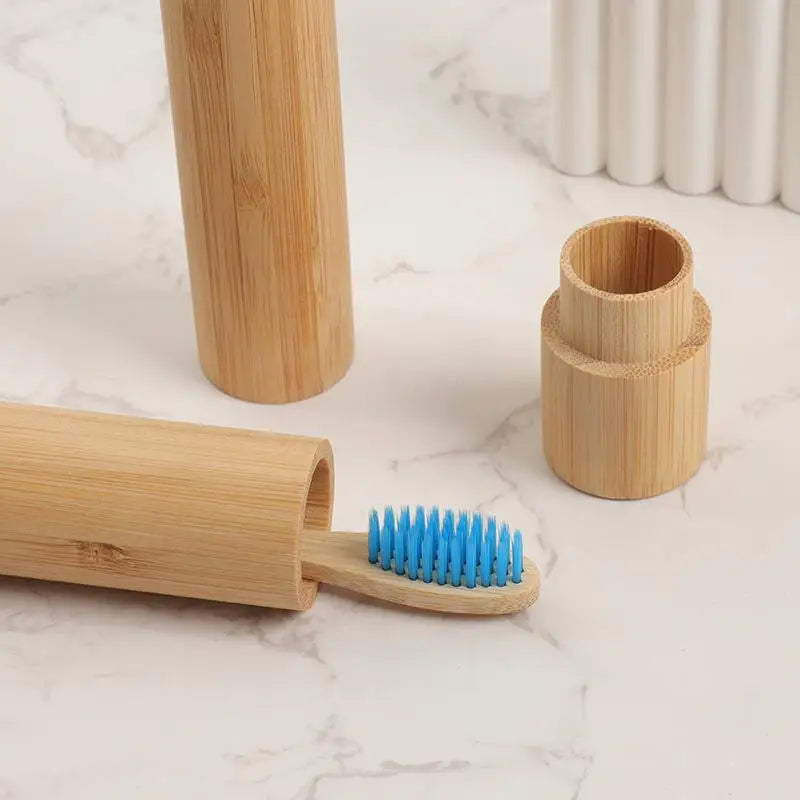 Empty Bamboo Toothbrush Tube & Tea Bottle Eco-Friendly Toothbrush Case Travel Portable Tooth Brush Holder Box