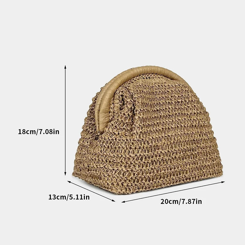 Women Handmade Straw Woven Clutch Bag Chain Strap Straw Clutch Purse 2025 New Summer Crossbody Bag Shoulder Bags Females Wallets