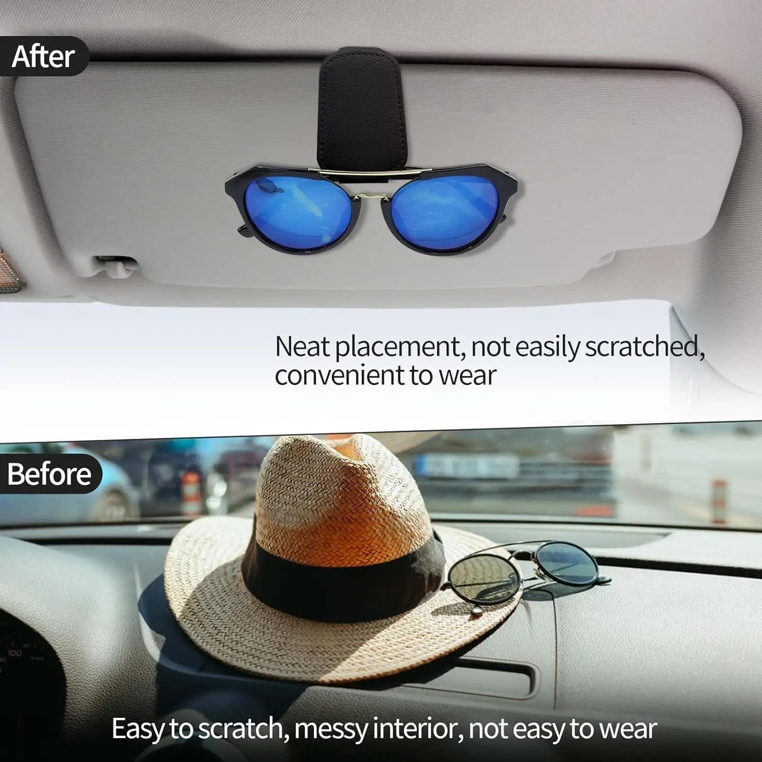 Magnetic Car Sunglasses Holder Clip, Premium Suede Leather Anti-Slip Glasses Organizer, Easy To Install Sun Visor Clip