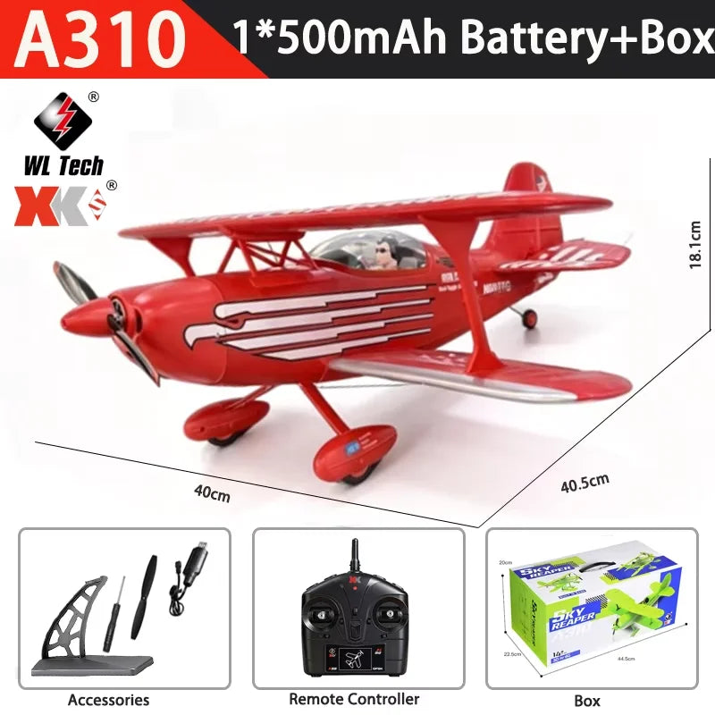 2026 WLtoys RC Biplane Aircraft A310 2.4G Brushless Remote Control Glider 3D6G Fixed-Wing Aircraft Model Stunt Biplane Model Toy