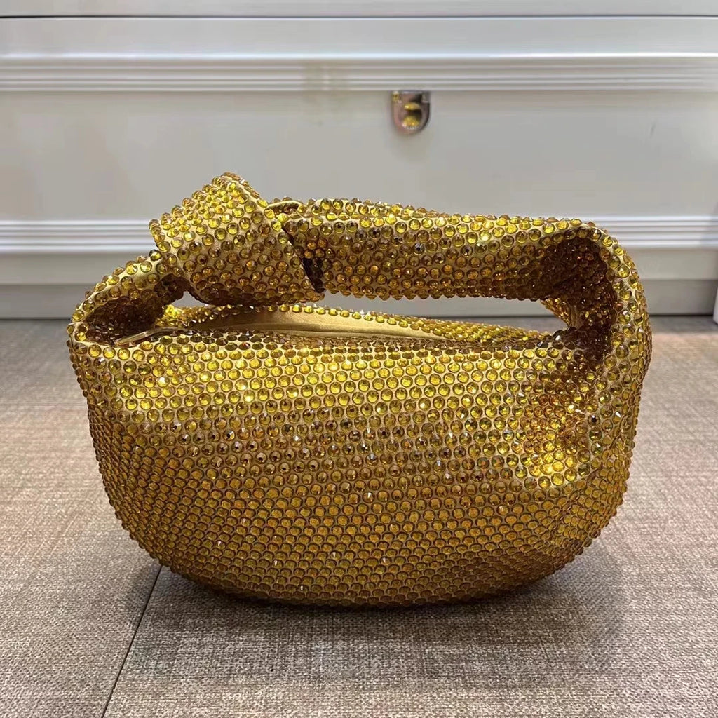 Luxury Designer Knotted Crsytal Rhinestone Diamond Cloud Bag Women's Handbag Bling Shiny Evening Bag Dinner Party Clutch Purse
