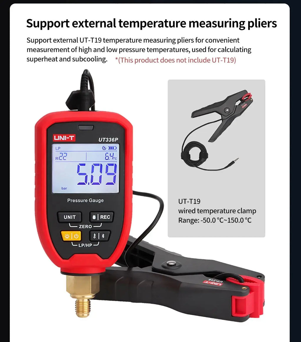 UNI-T UT336P UT336P KIT Wireless Pressure Gauge Bluetooth APP High-pressure Gauge Air Conditioning Refrigeration System Tester