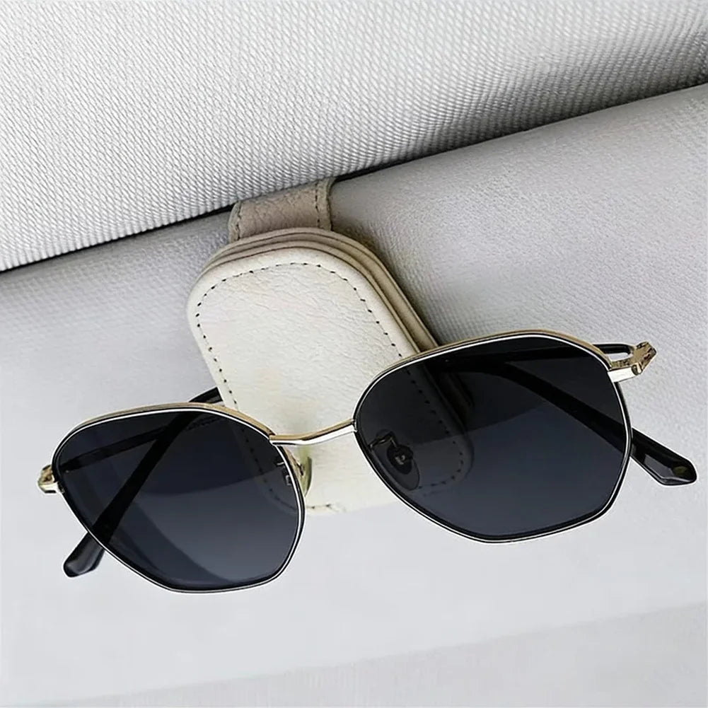 Faux Leather Sunglass Clip Strong Magnetic Sunglasses Holder Car Auto Sun Visor Eyeglass Hanger Clips Car Sunshade Accessories
