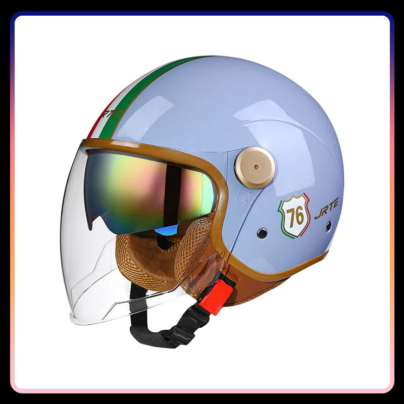 Retro Semi-open Motorcycle Helmets Men Women DOT ECE Open Face Helmets Daul Lens Cascos Para Motos 3/4 Open Half Helmet