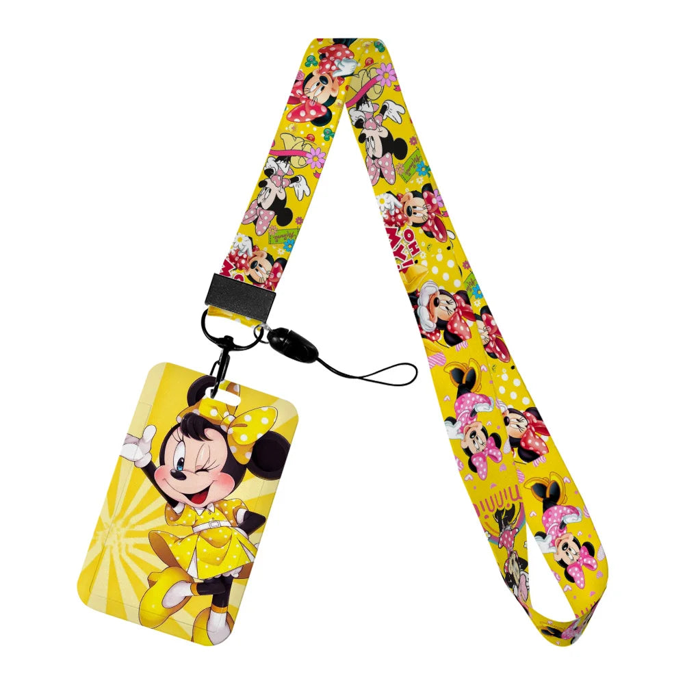 Disney Yellow Series Mickey Minnie Card Holder Work Permit Name Badge with Keychains Student Id Card Lanyard Holder Accessories