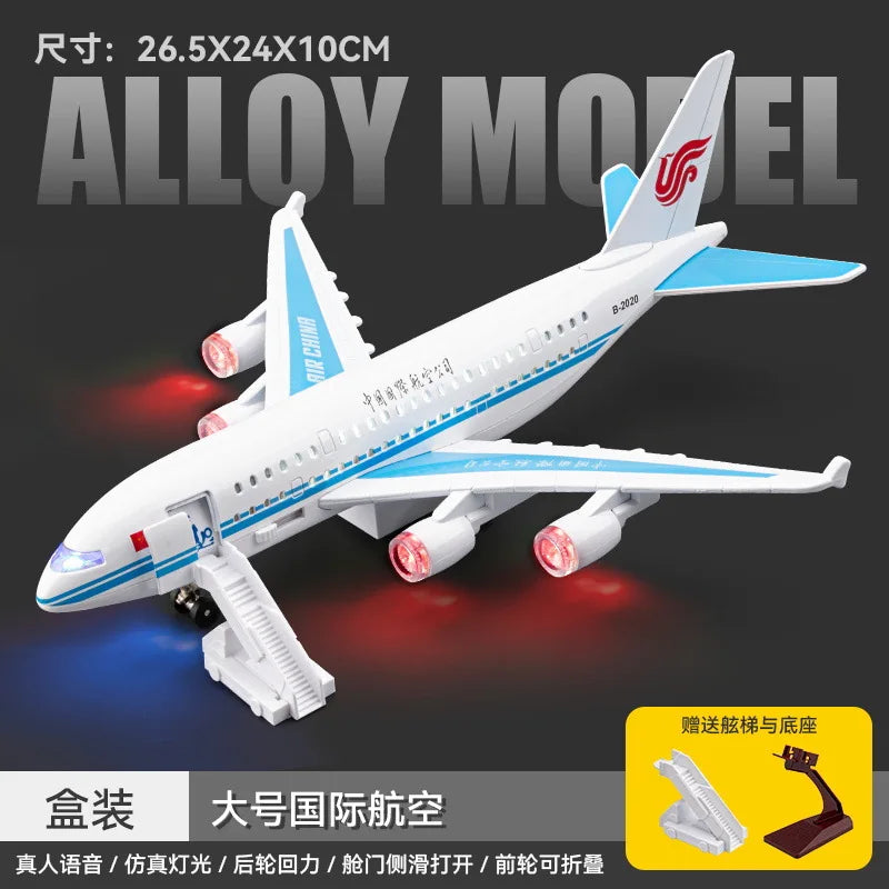1pc China Eastern A380 Airplane Model Toy Metal Doors Opened Music Light Pull Back Wheels Aircraft Collection Gifts Ornaments
