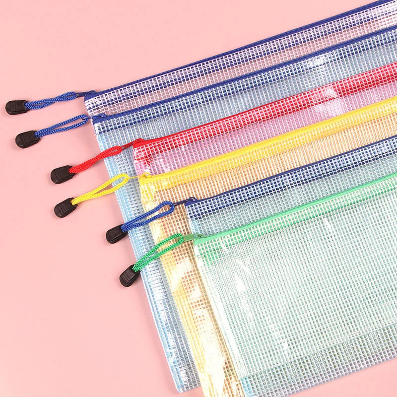 10PCS Stationery Storage Folder File Mesh Zipper Pouch Document Bag Office and Educational Supplies Storage Students Stationery