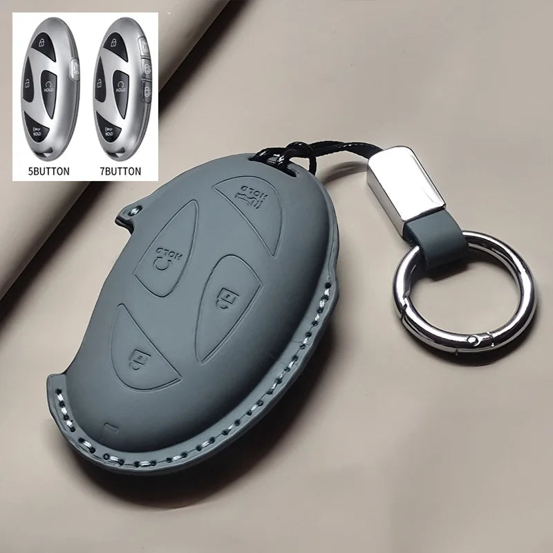 Car Remote Key Case Cover for Hyundai Grandeur GN7 Kona Ev 2023 Ionic 6 5/7 Bottons Leather Keychain Durable Luxury Accessories