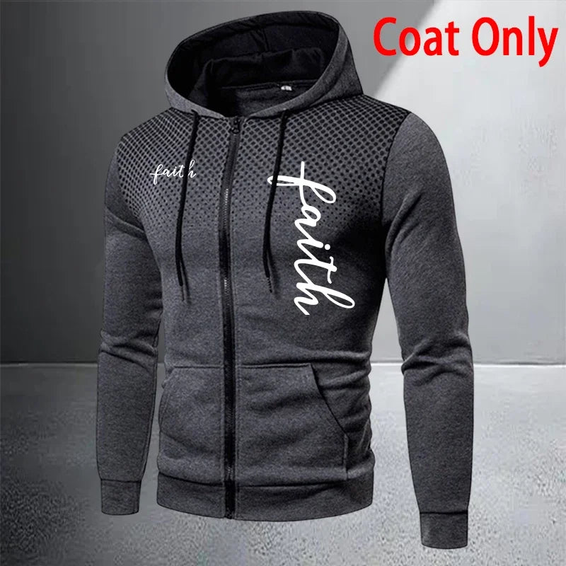 Autumn Winter Men's Jacket Tracksuit Printed Casual Zip Hooded Sweatshirt Coat Outdoors Sports Jogging Clothes Single Tops Pants